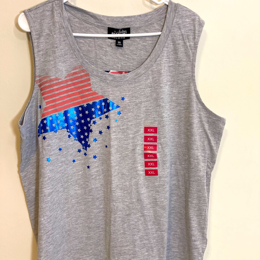 FEELING FESTIVE American flag Casual Women Sleeveless T-Shirt Tank Top XXL